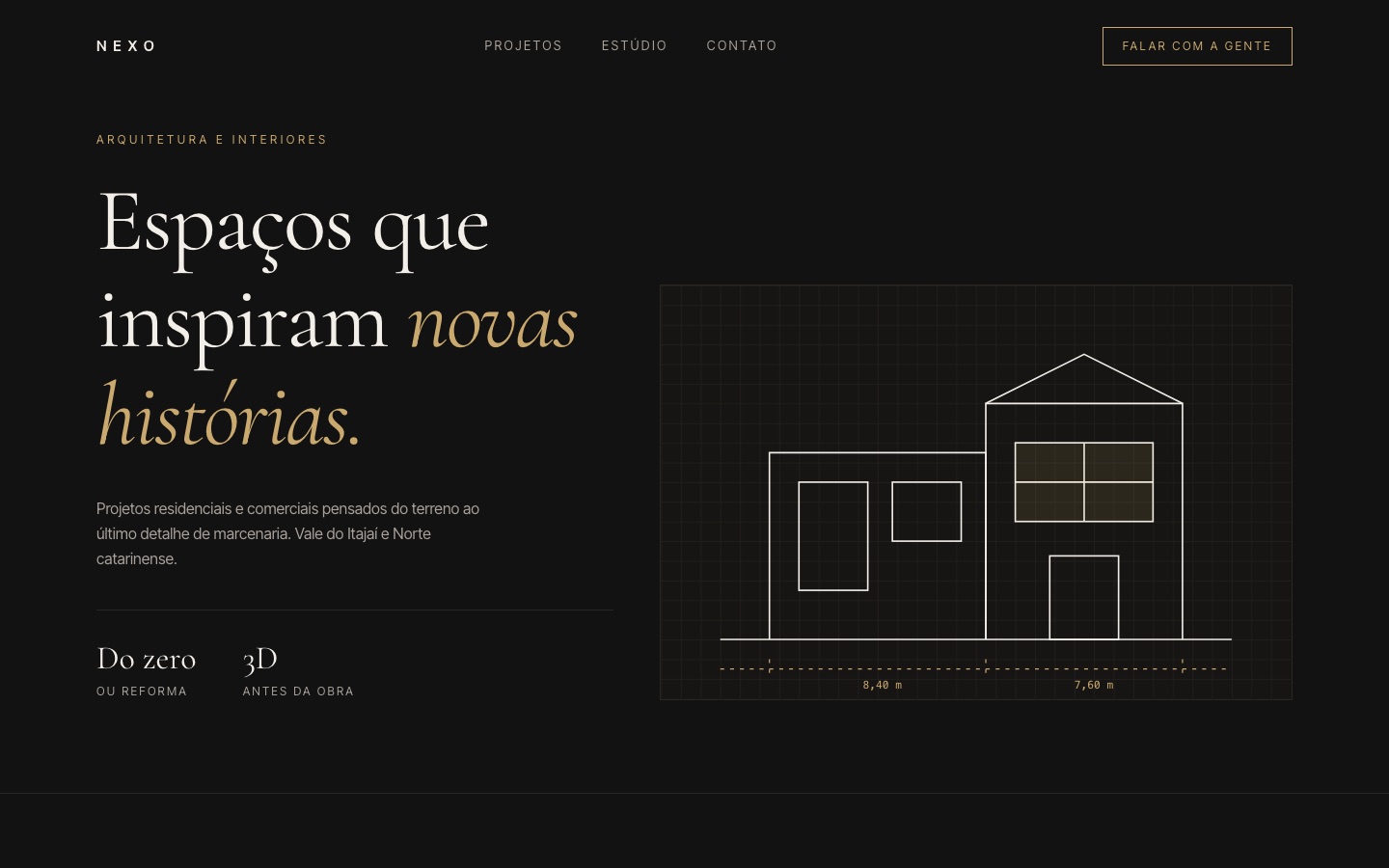 Página inicial do site NEXO Arquitetura