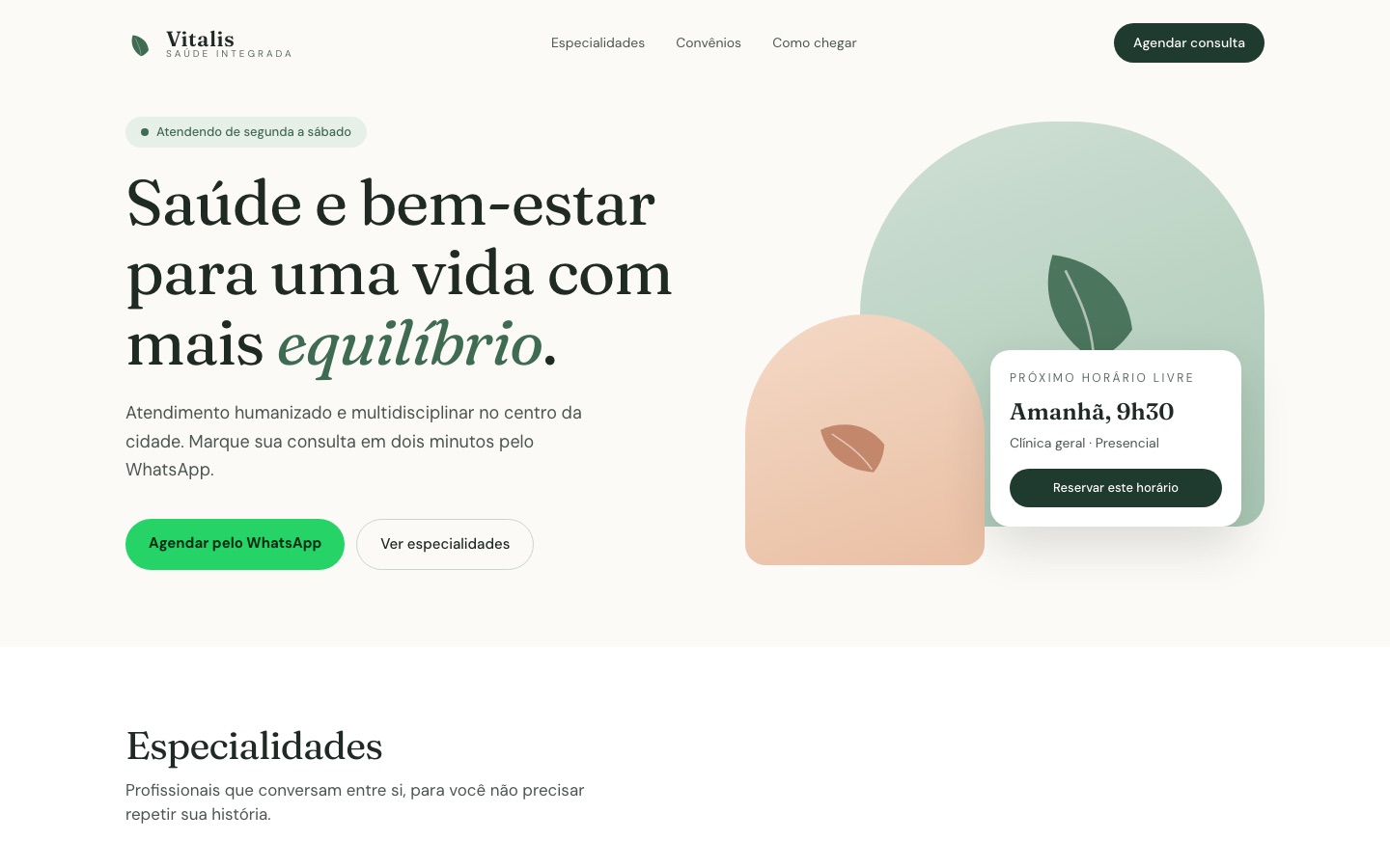 Página inicial do site Vitalis Clínica